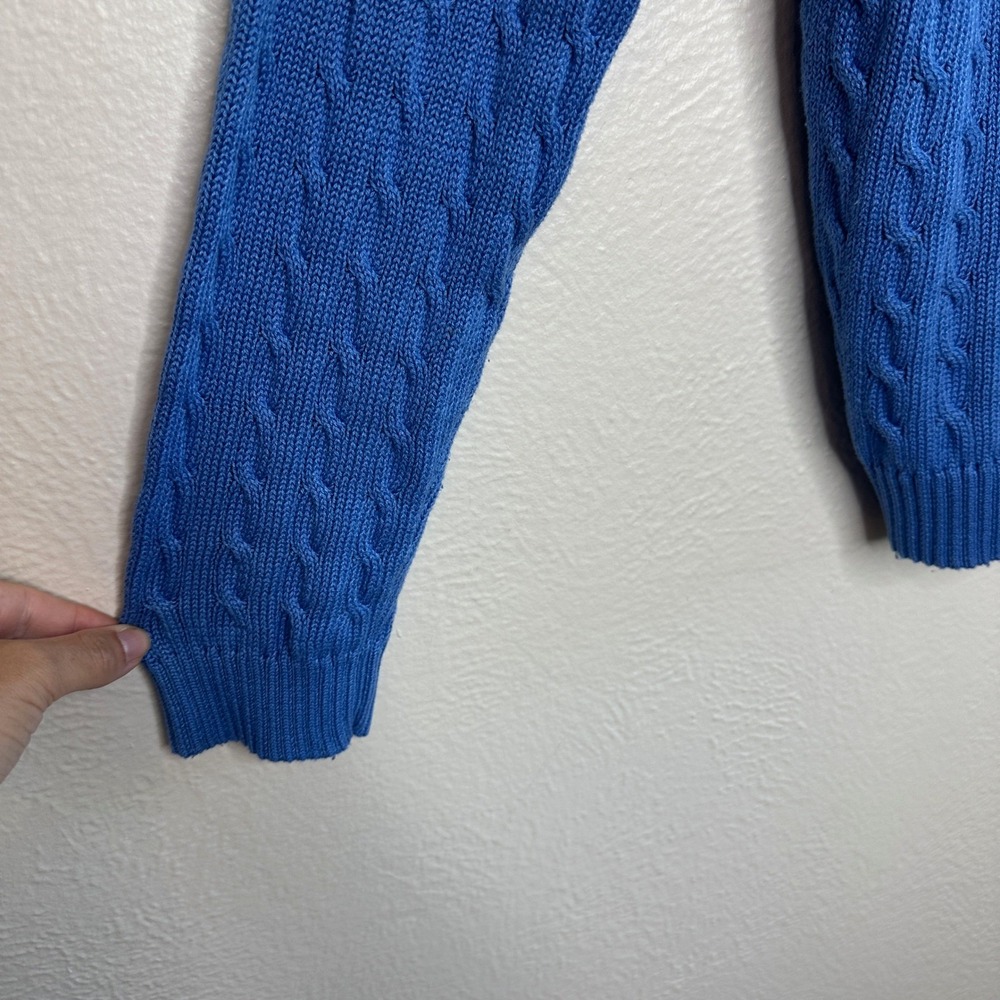 Vtg Ralph Lauren Active Blue Cable Knit V-Neck Crest Sweater Cotton Y2K Rugby L - Picture 6 of 9